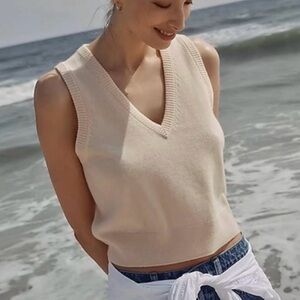 J. Crew Cream V-Neck Sleeveless 100% Cashmere Vest